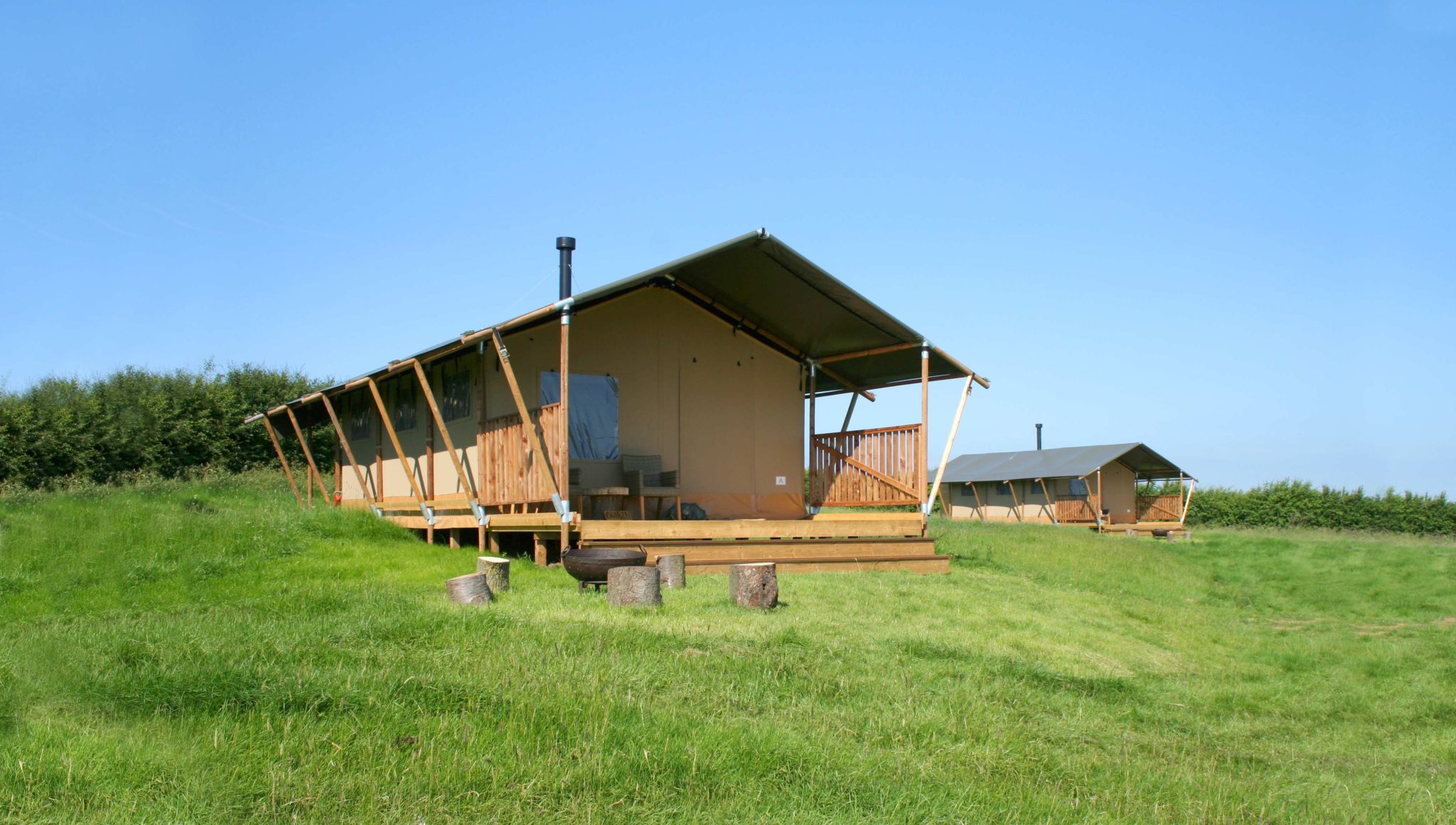 Two tents at Village Farm Getaway, holidays glamping and luxury camping in East Midlands and Leicestershire