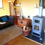 Wood burner at Village Farm Getaway, holidays glamping and luxury camping in East Midlands and Leicestershire