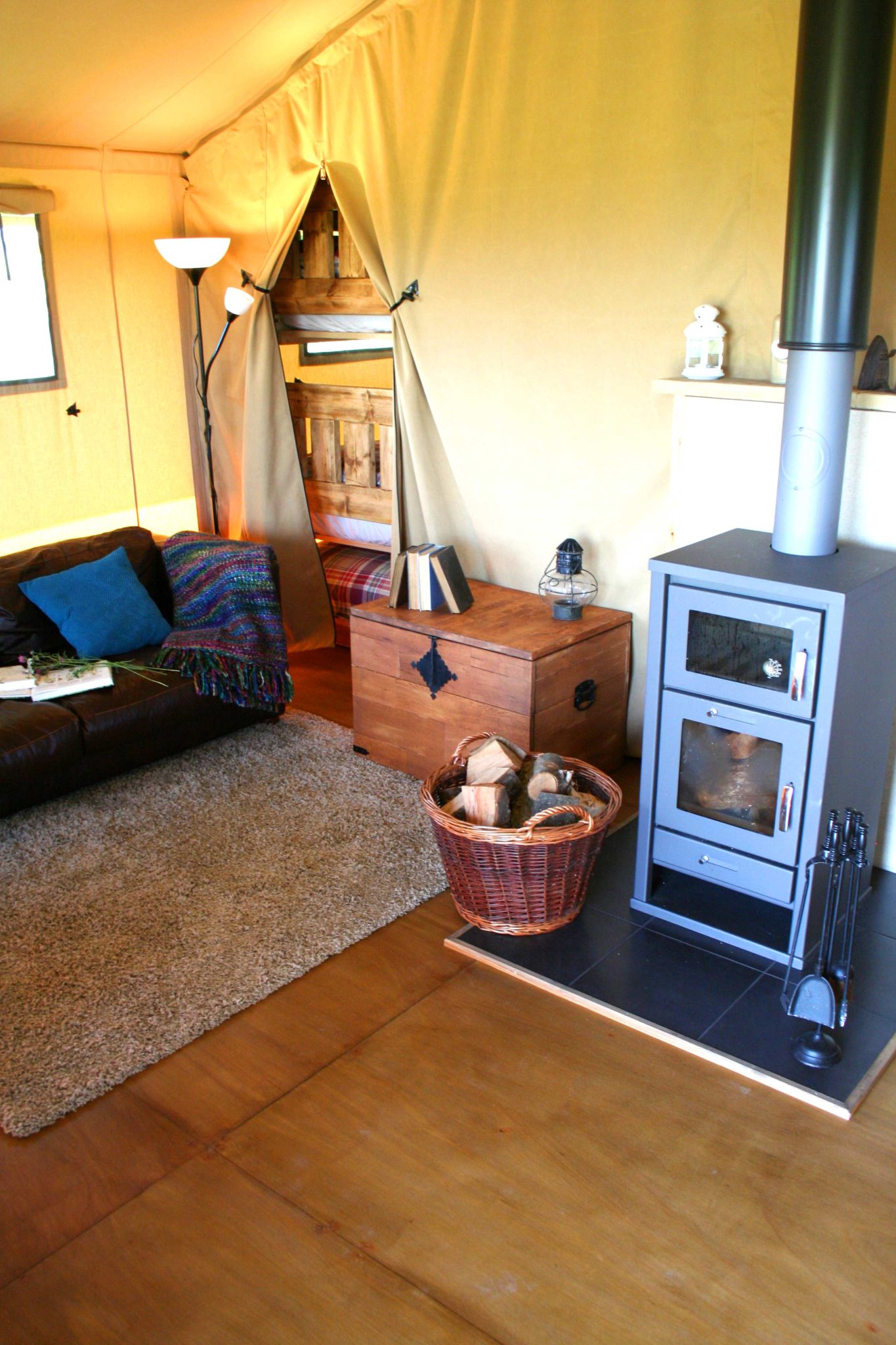 Wood burner at Village Farm Getaway, holidays glamping and luxury camping in East Midlands and Leicestershire