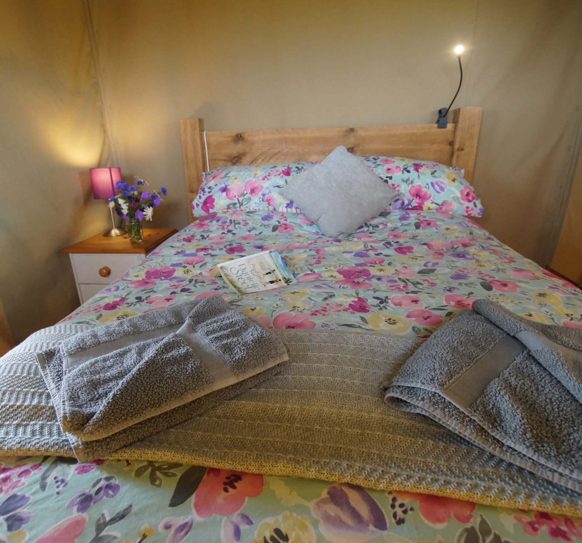 Double bed at Village Farm Getaway, holidays glamping and luxury camping in East Midlands and Leicestershire