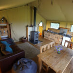 Kitchen and dining area at Village Farm Getaway, holidays glamping and luxury camping in East Midlands and Leicestershire